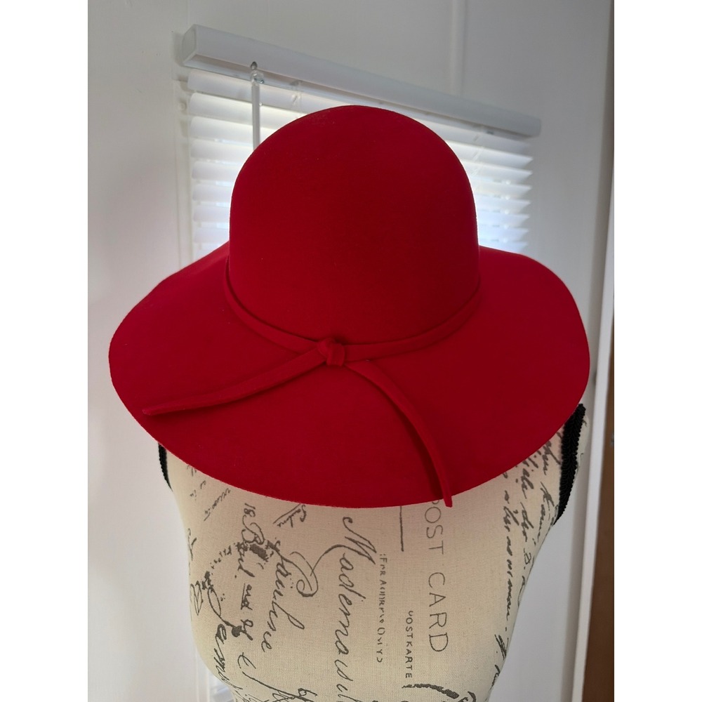Bienvenu Floppy Hat Women OS Red Excellent 100% Wool Wide Brim Adjustable Bow